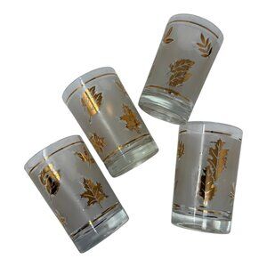 Vintage Libbey Golden Foliage 6 oz Frosted Tumblers Set of 4 1970s